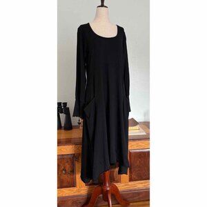 CMC by Color Me Cotton Midi Dress Artsy Lagenlook Minimalist Black